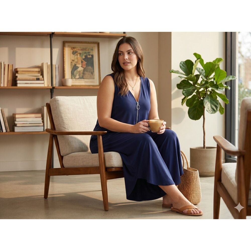Sami & Jo Navy Blue Sleeveless Jumpsuit with O-Ring Zip XL